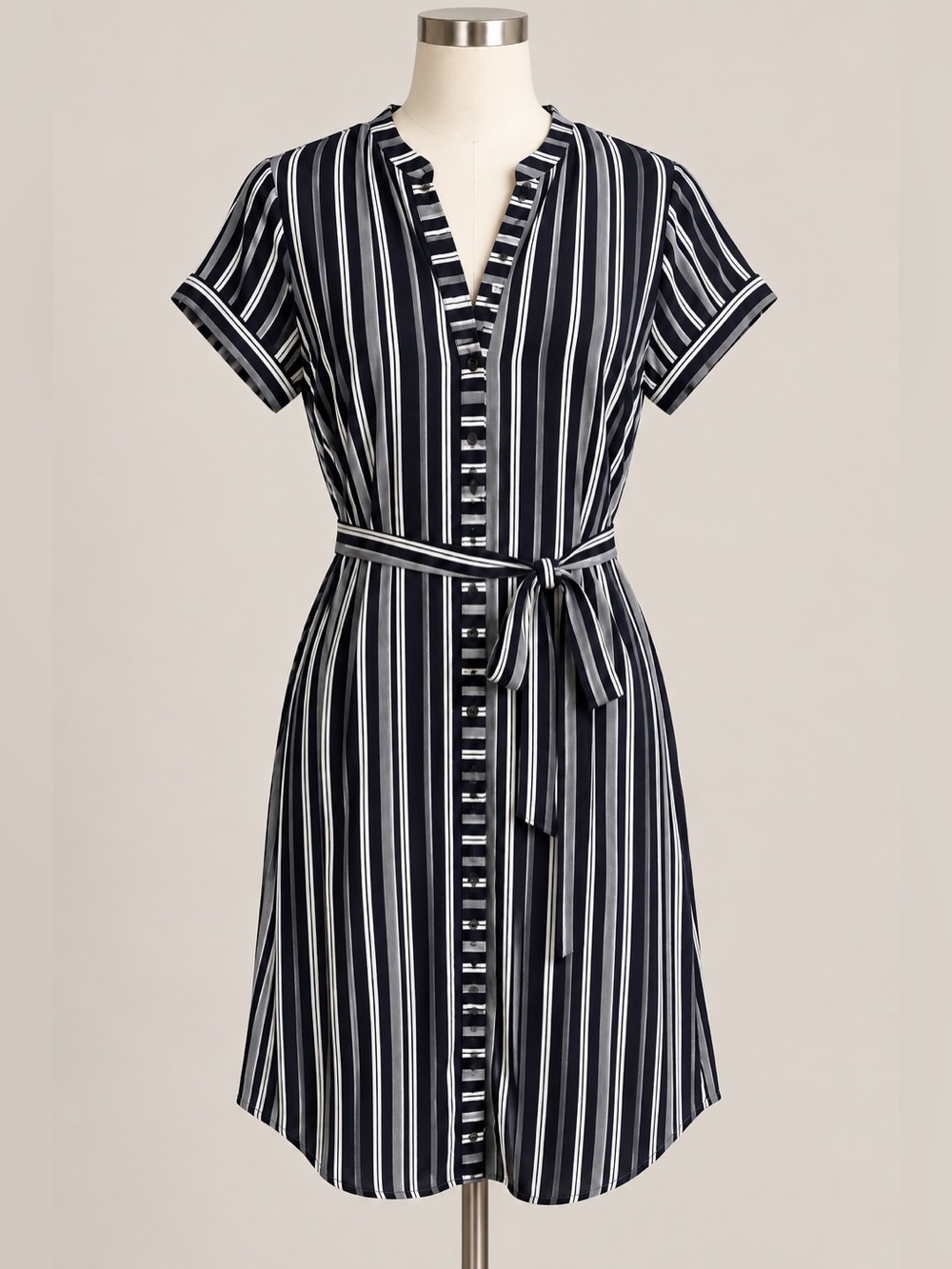 LOFT Black and White Stripe Button-Front Dress